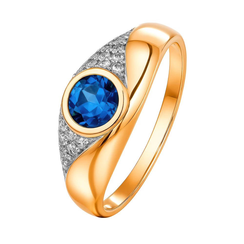Кольцо с топазом лондон и фианитами из красного золота 585 пробы Кольцо с топазом лондон и фианитами из красного золота 585 пробы