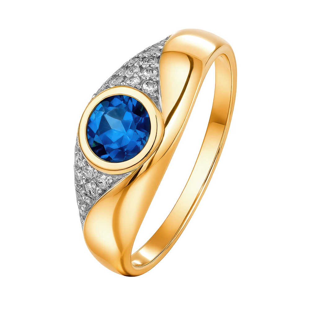 Кольцо с топазом лондон и фианитами из красного золота 585 пробы Кольцо с топазом лондон и фианитами из красного золота 585 пробы