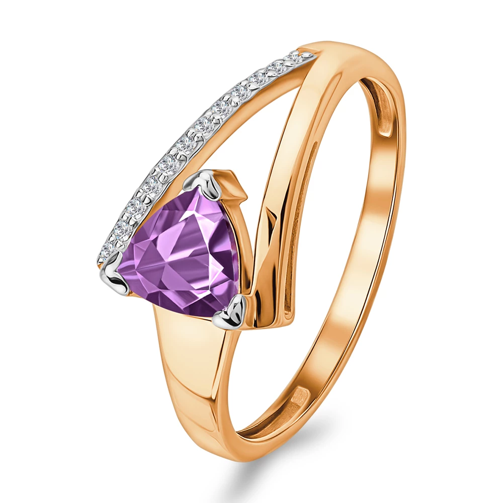 Кольцо с аметистами и фианитами из красного золота 585 пробы 1