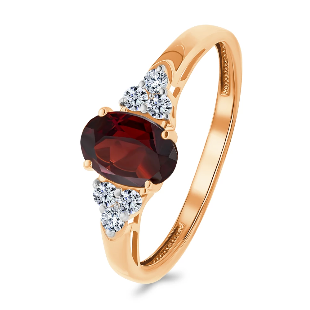 Кольцо с гранатами и фианитами из красного золота 585 пробы 1