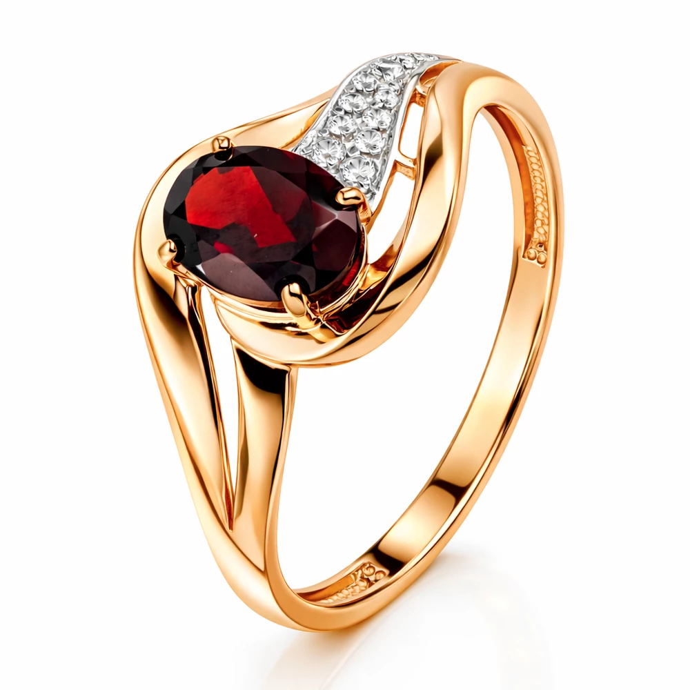 Кольцо с гранатами и фианитами из красного золота 585 пробы