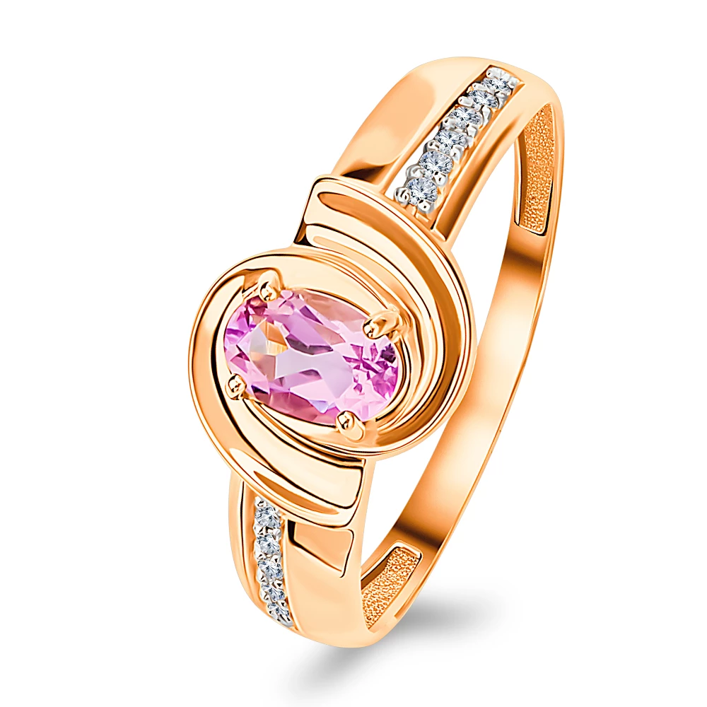 Кольцо с аметистами и фианитами из красного золота 585 пробы 1