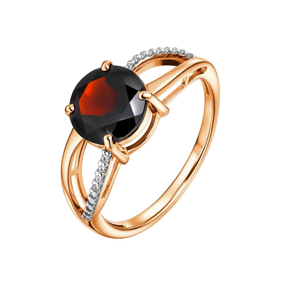 Кольцо с гранатами и фианитами из красного золота 585 пробы