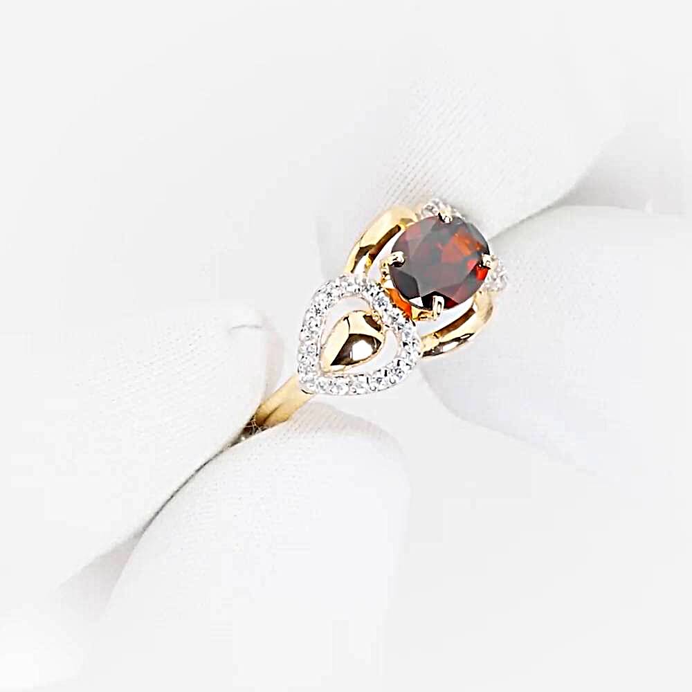 Кольцо с гранатами и фианитами из красного золота 585 пробы