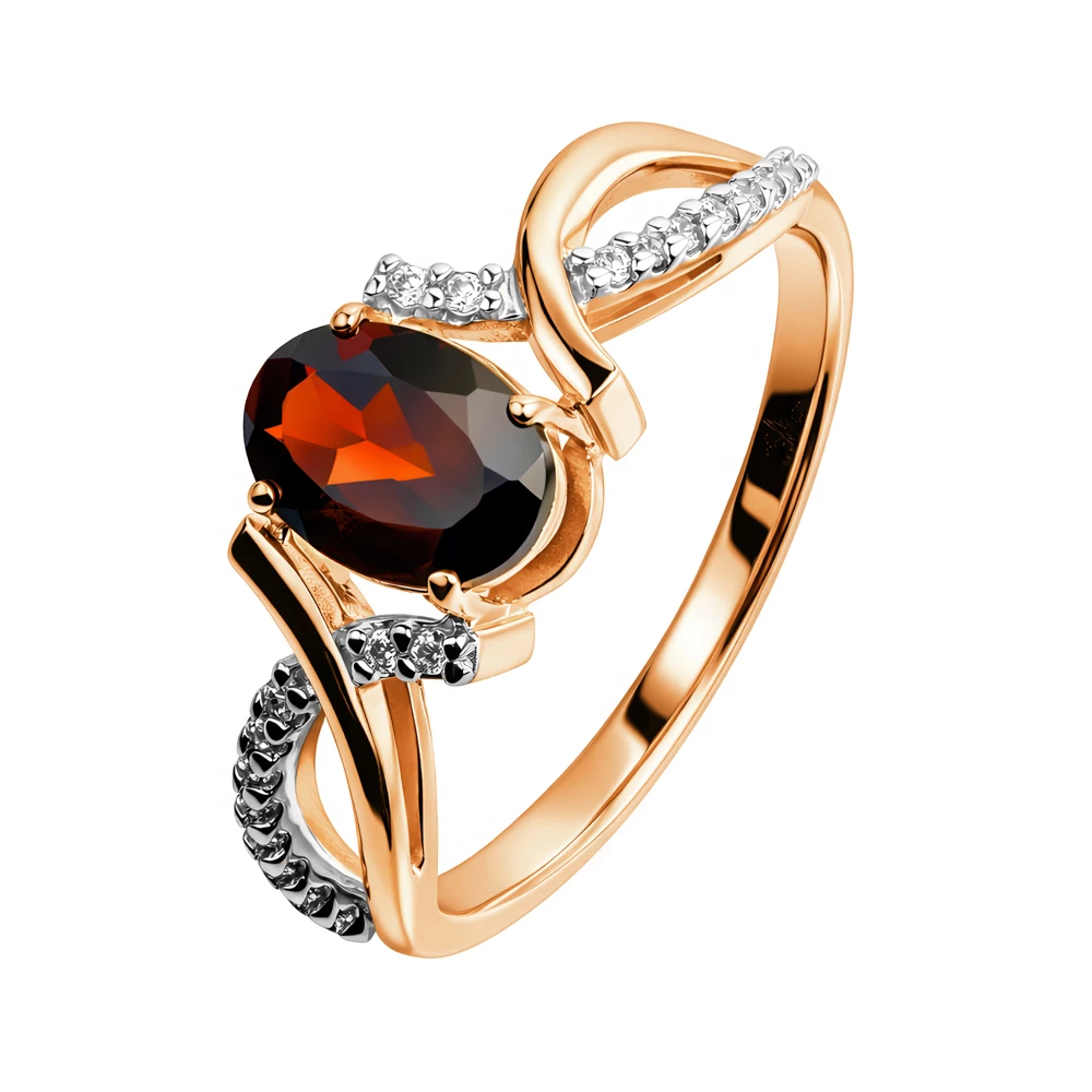 Кольцо с гранатами и фианитами из красного золота 585 пробы