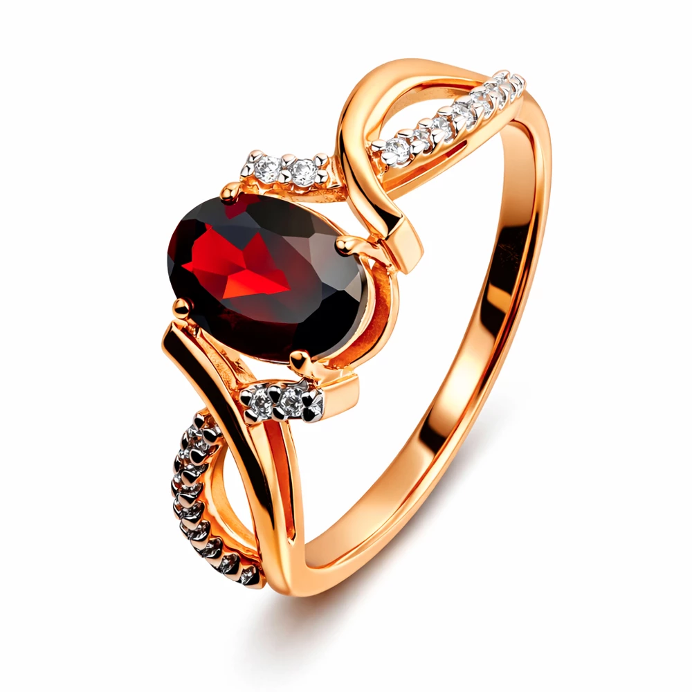 Кольцо с гранатами и фианитами из красного золота 585 пробы