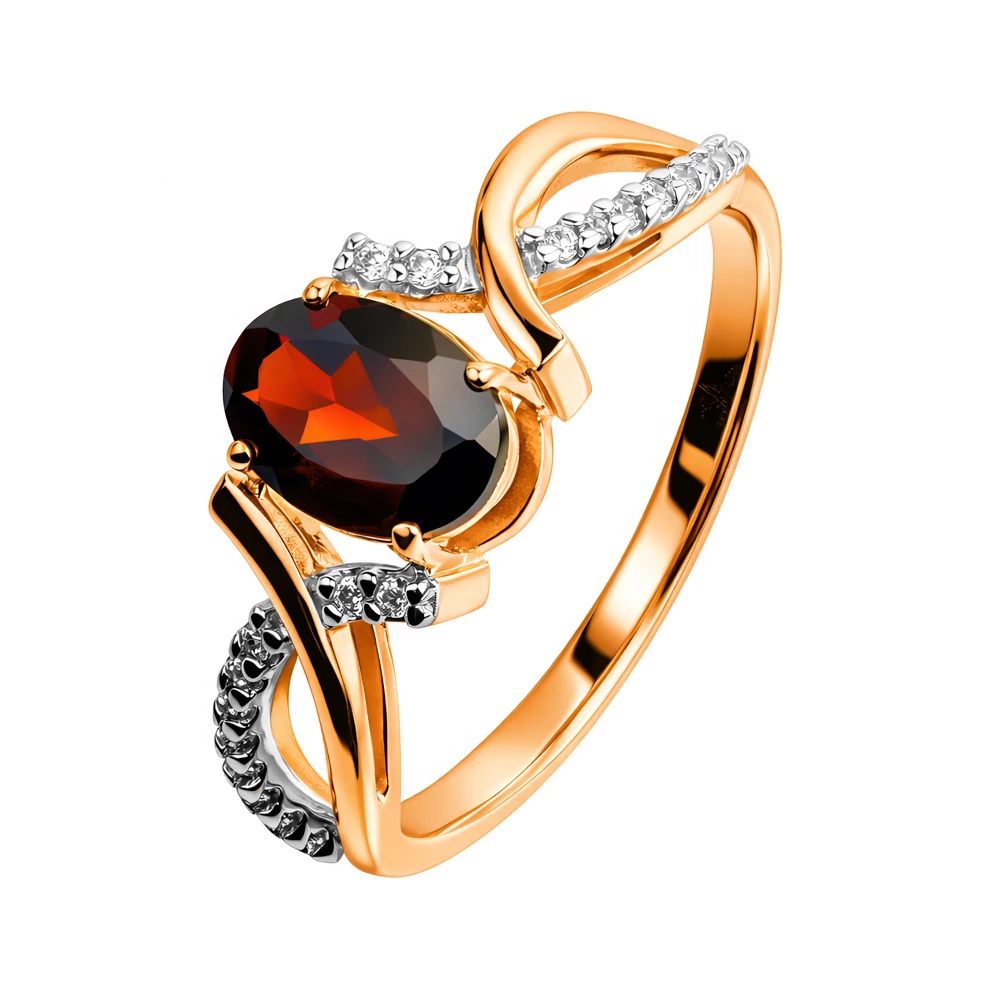 Кольцо с гранатами и фианитами из красного золота 585 пробы