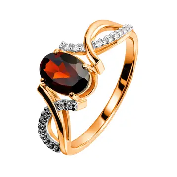 Кольцо с гранатами и фианитами из красного золота 585 пробы