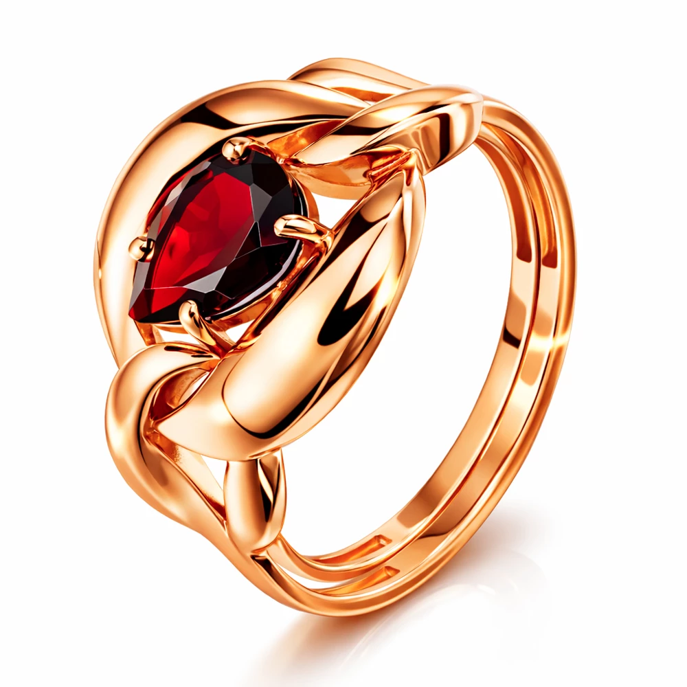 Кольцо с гранатом из красного золота 585 пробы