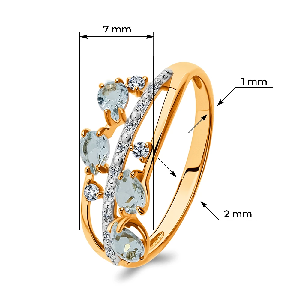 Кольцо с топазами и фианитами из красного золота 585 пробы Кольцо с топазами и фианитами из красного золота 585 пробы