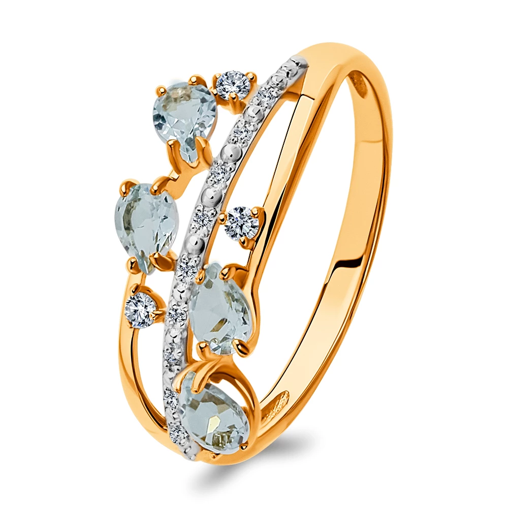 Кольцо с топазами и фианитами из красного золота 585 пробы Кольцо с топазами и фианитами из красного золота 585 пробы