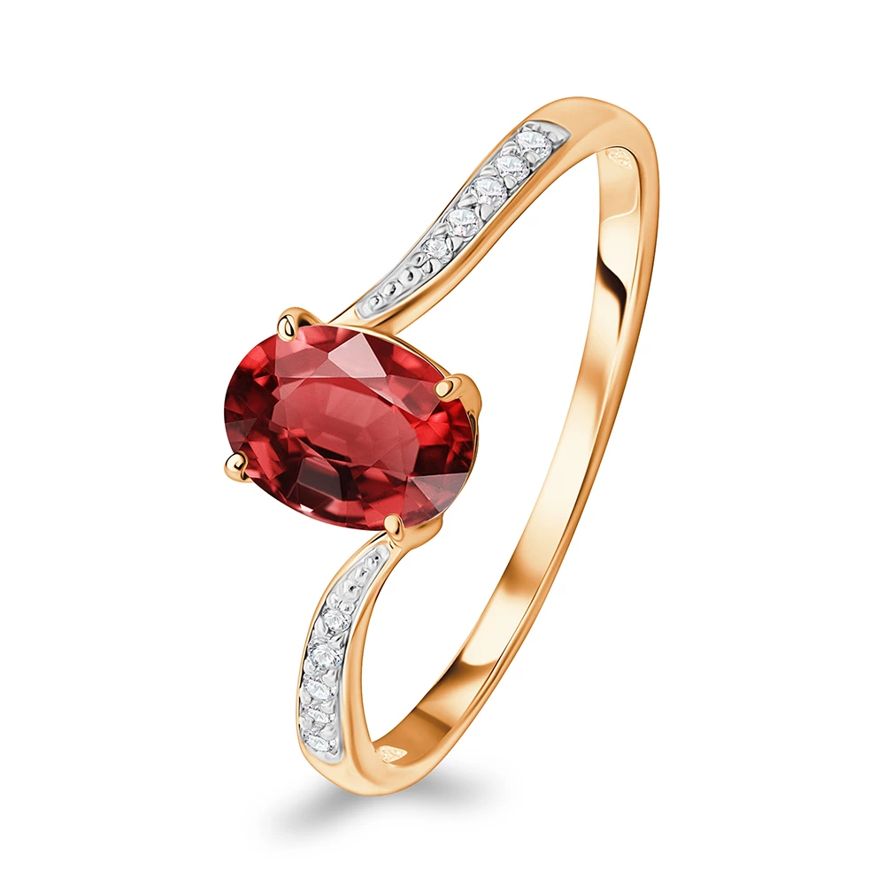 Кольцо с гранатами и фианитами из красного золота 375 пробы