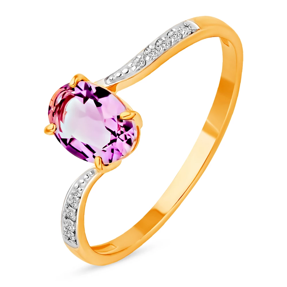 Кольцо с аметистами и фианитами из красного золота 375 пробы