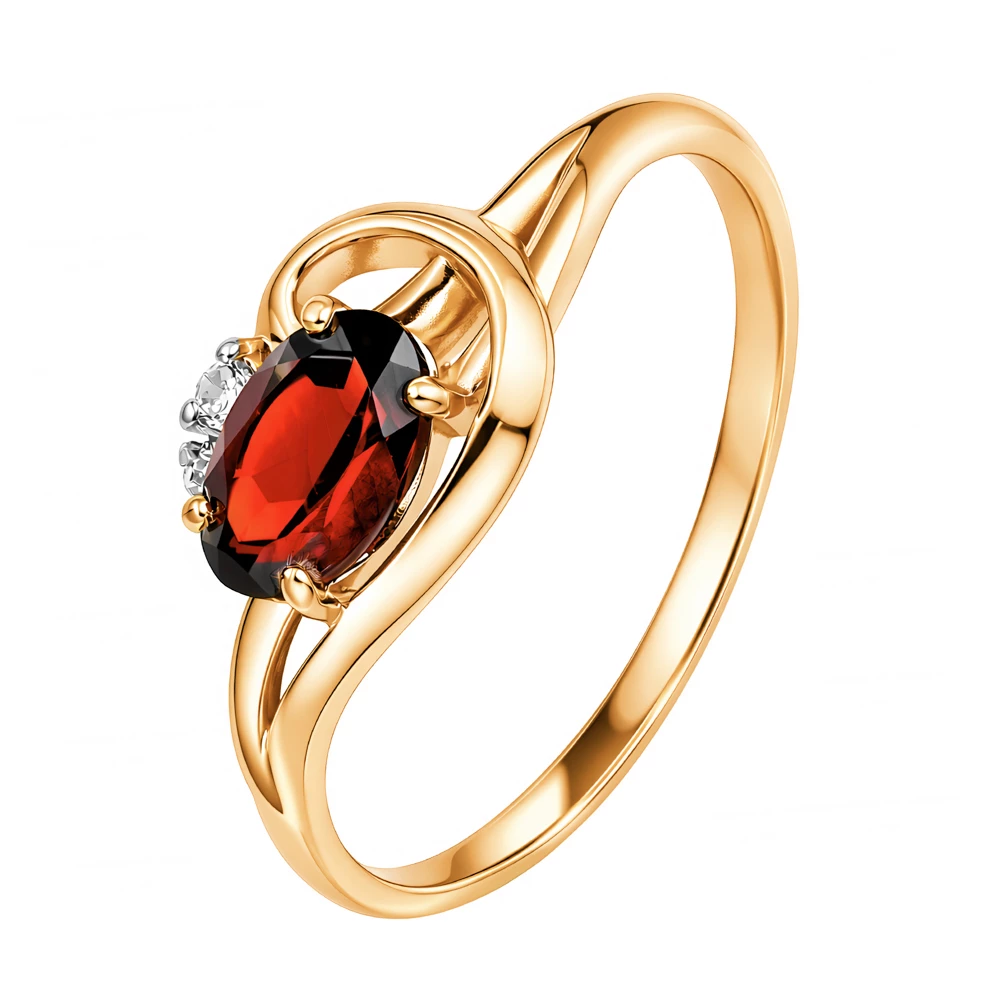 Кольцо с гранатами и фианитами из красного золота 585 пробы