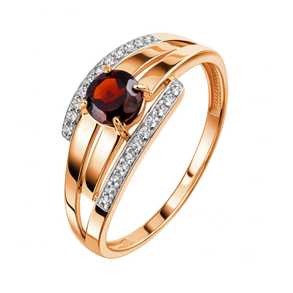 Кольцо с гранатами и фианитами из красного золота 585 пробы