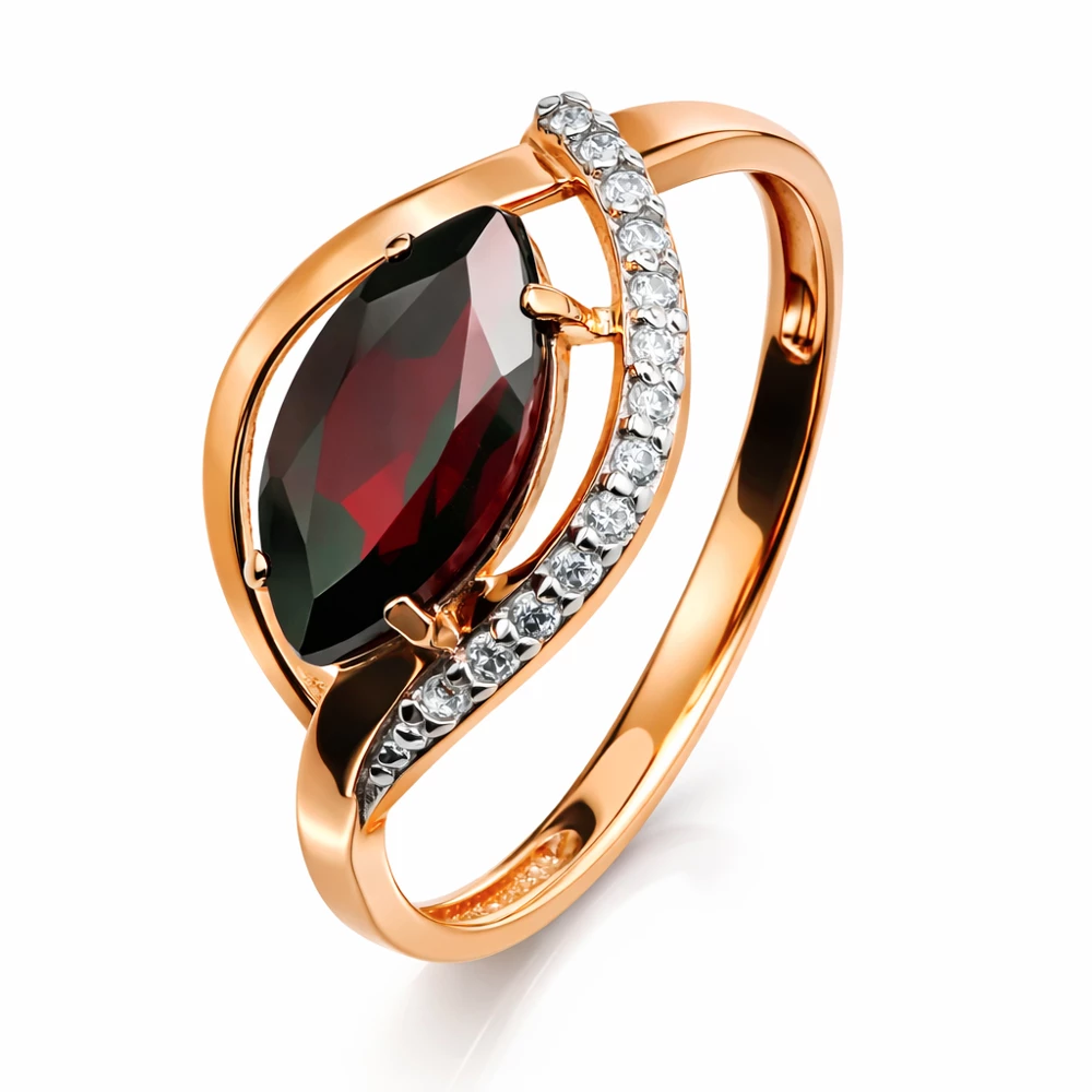 Кольцо с гранатами и фианитами из красного золота 585 пробы