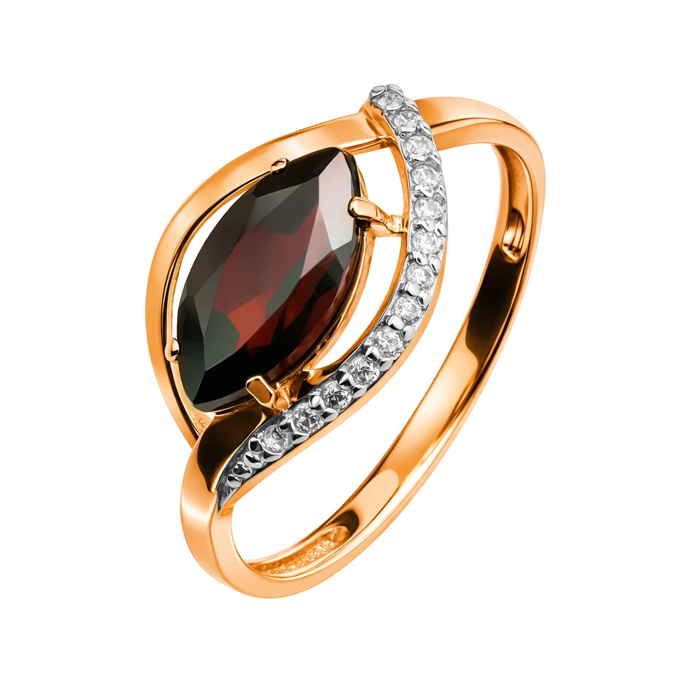 Кольцо с гранатами и фианитами из красного золота 585 пробы