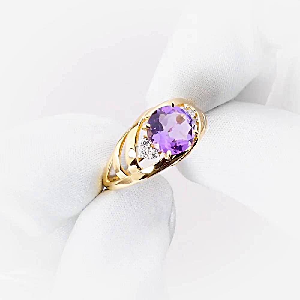 Кольцо с аметистами и фианитами из красного золота 585 пробы 1