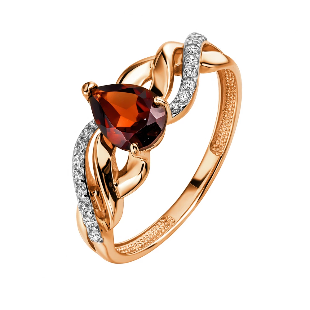 Кольцо с гранатами и фианитами из красного золота 585 пробы