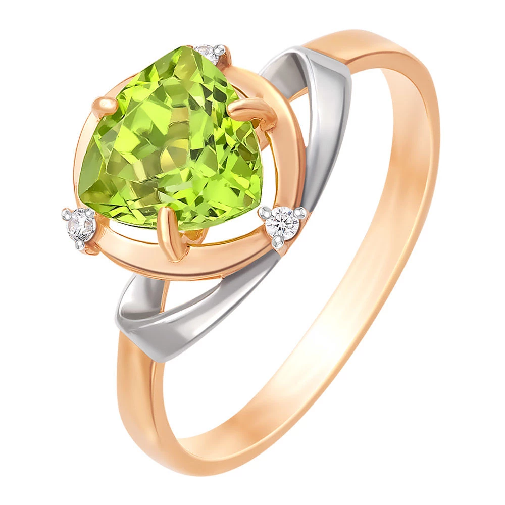 Кольцо с хризолитами и фианитами из красного золота 375 пробы 1