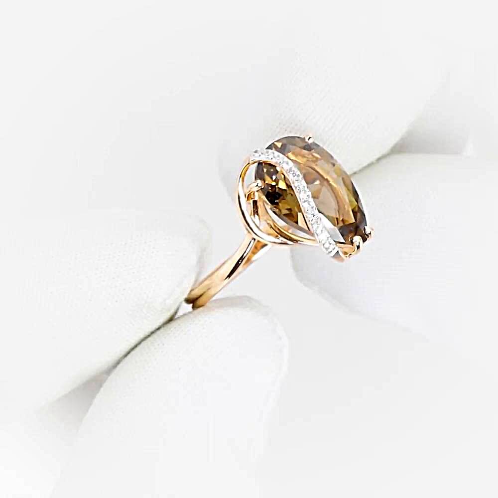 Кольцо с раух-топазами и фианитами из красного золота 375 пробы 1