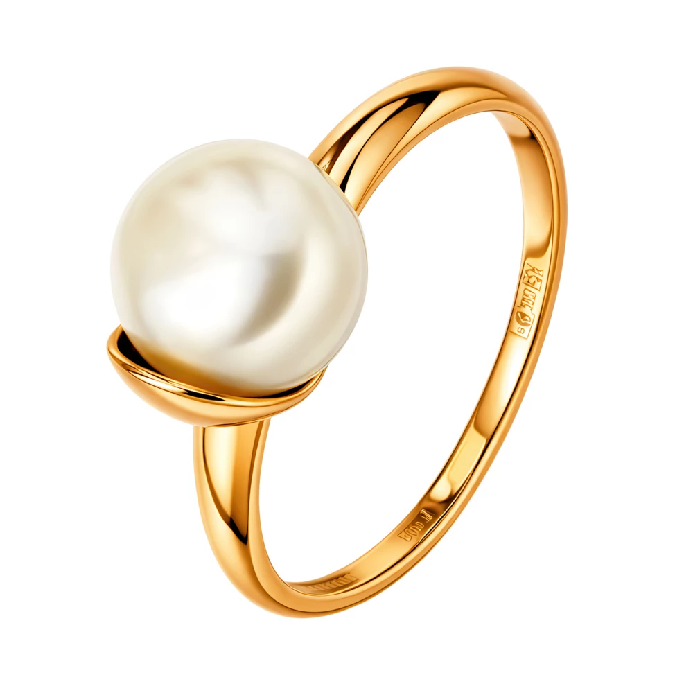 Кольцо с культивированным жемчугом из красного золота 585 пробы