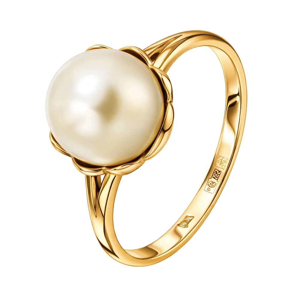 Кольцо с культивированным жемчугом из красного золота 585 пробы