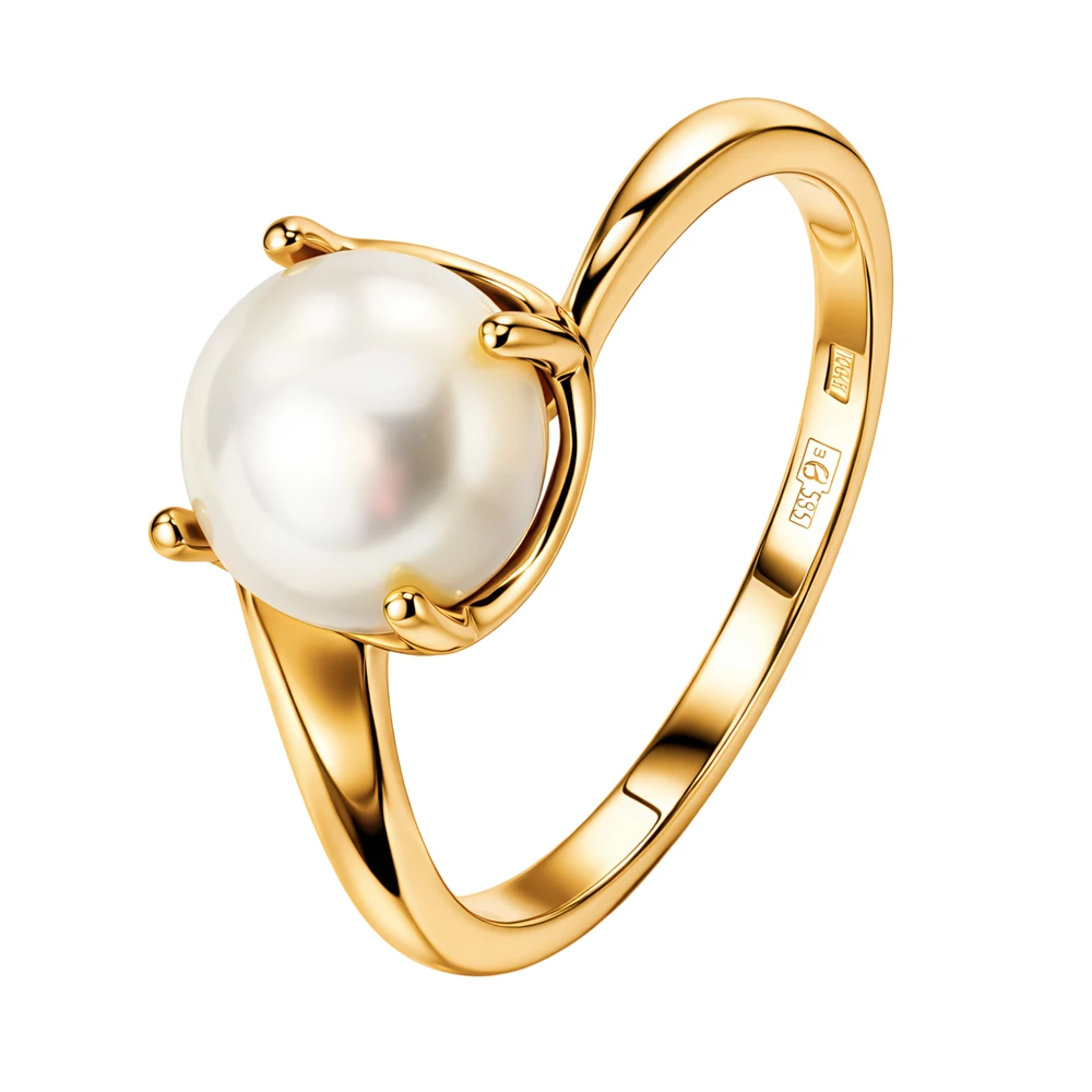 Кольцо с культивированным жемчугом из красного золота 585 пробы
