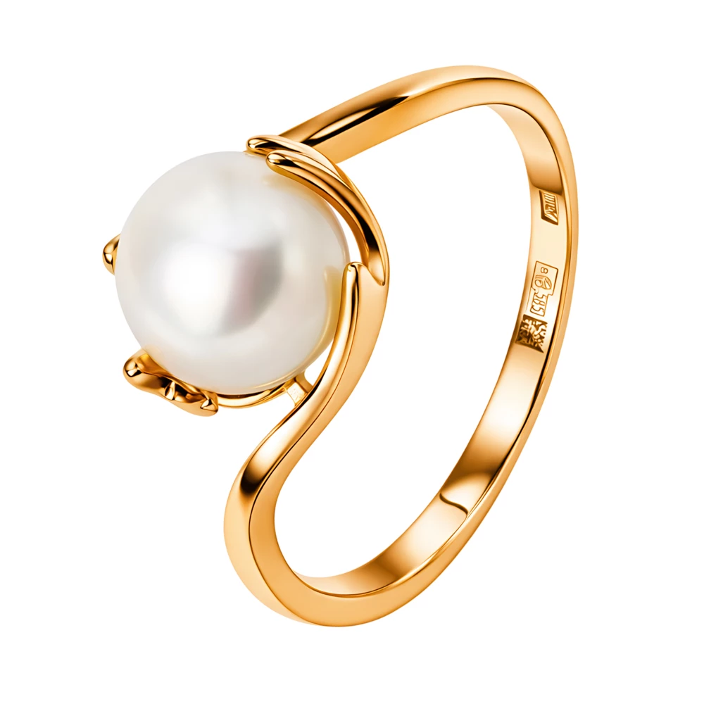 Кольцо с культивированным жемчугом из красного золота 585 пробы