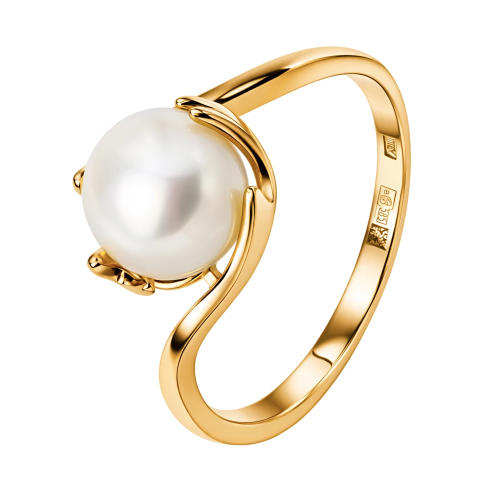Кольцо с культивированным жемчугом из красного золота 585 пробы