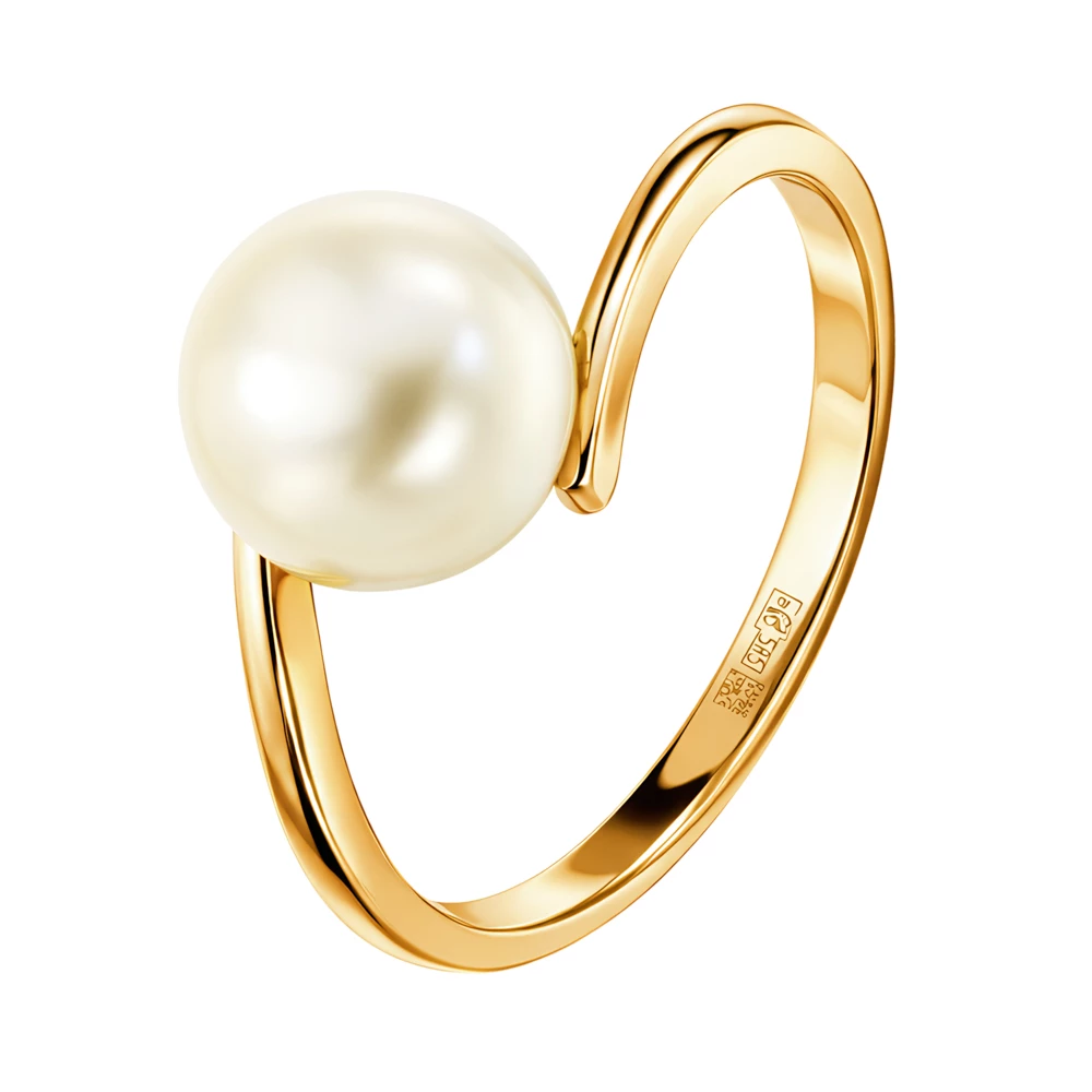 Кольцо с культивированным жемчугом из красного золота 585 пробы