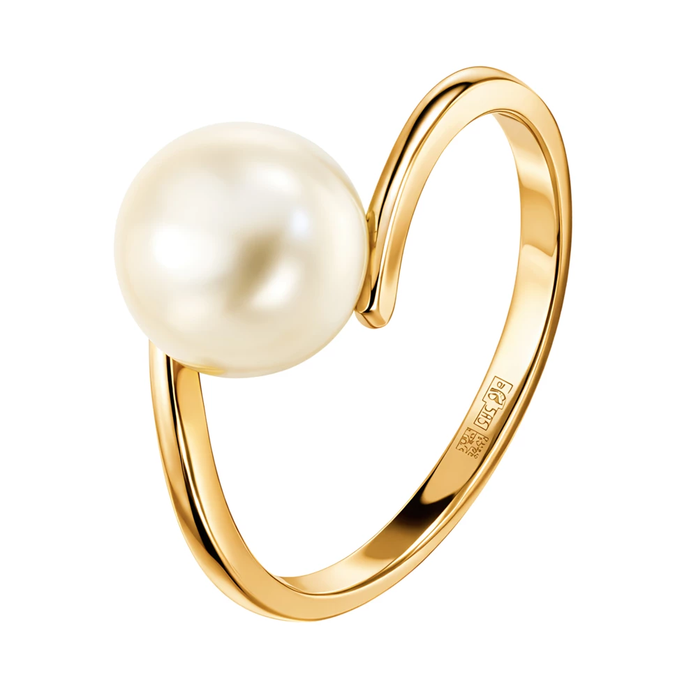 Кольцо с культивированным жемчугом из красного золота 585 пробы