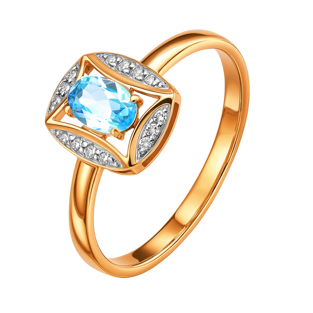 Кольцо с топазами и фианитами из красного золота 375 пробы 1