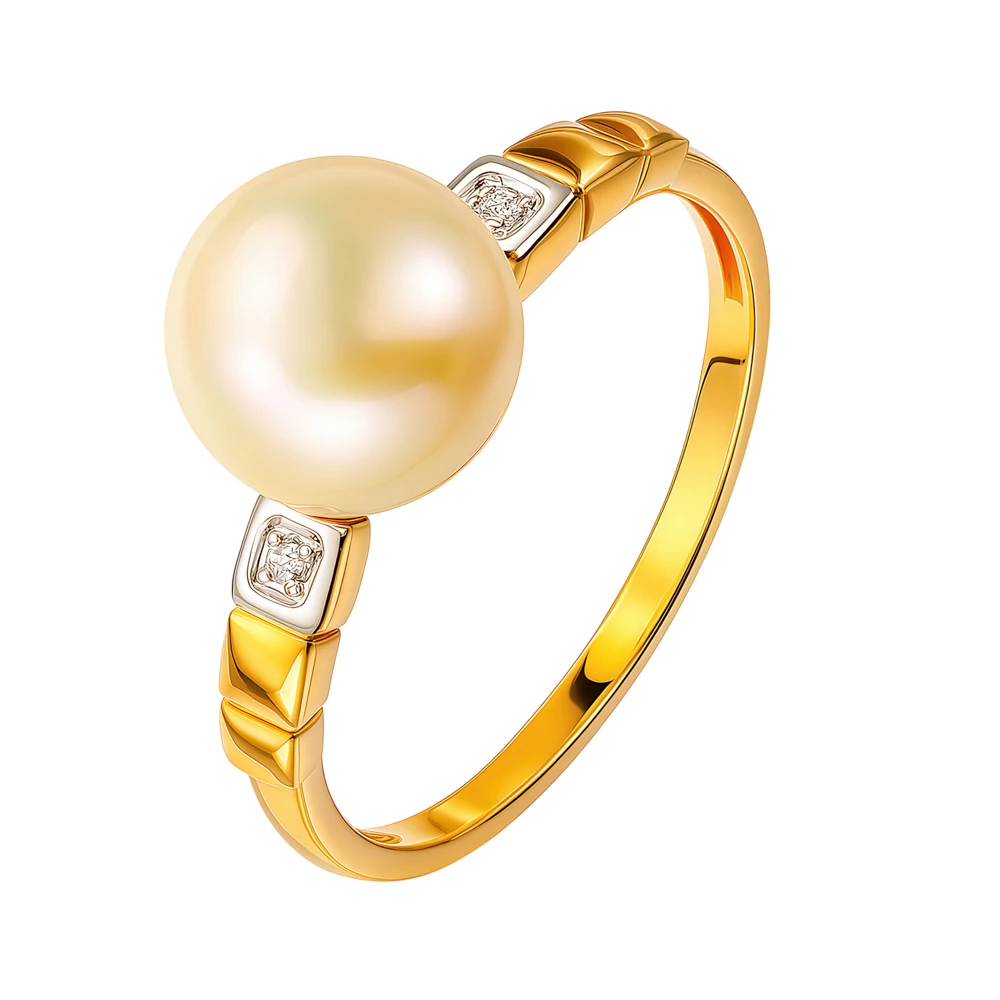 Кольцо с культивированным жемчугом и фианитами из красного золота 375 пробы Кольцо с культивированным жемчугом и фианитами из красного золота 375 пробы