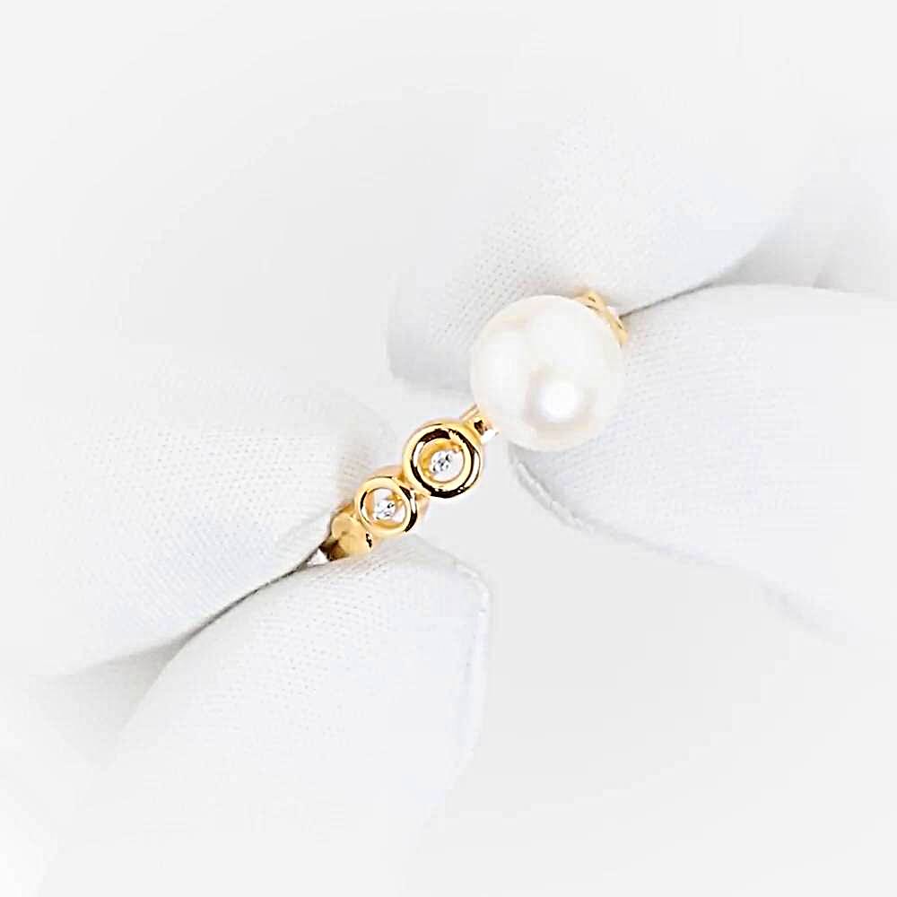 Кольцо с культивированным жемчугом и фианитами из красного золота 375 пробы