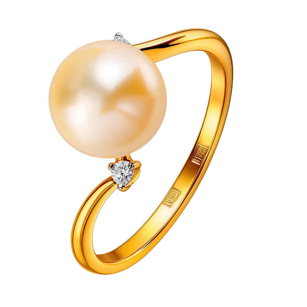 Кольцо с культивированным жемчугом и фианитами из красного золота 375 пробы Кольцо с культивированным жемчугом и фианитами из красного золота 375 пробы