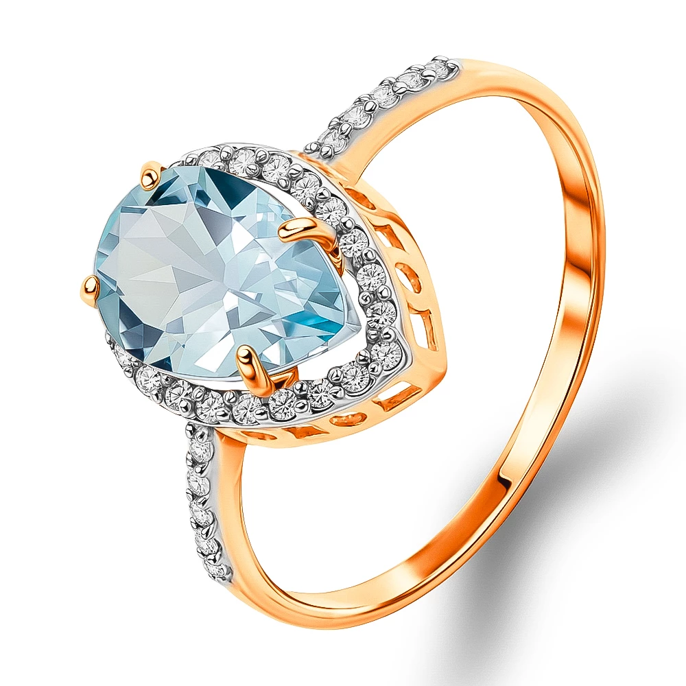 Кольцо с топазами и фианитами из красного золота 375 пробы