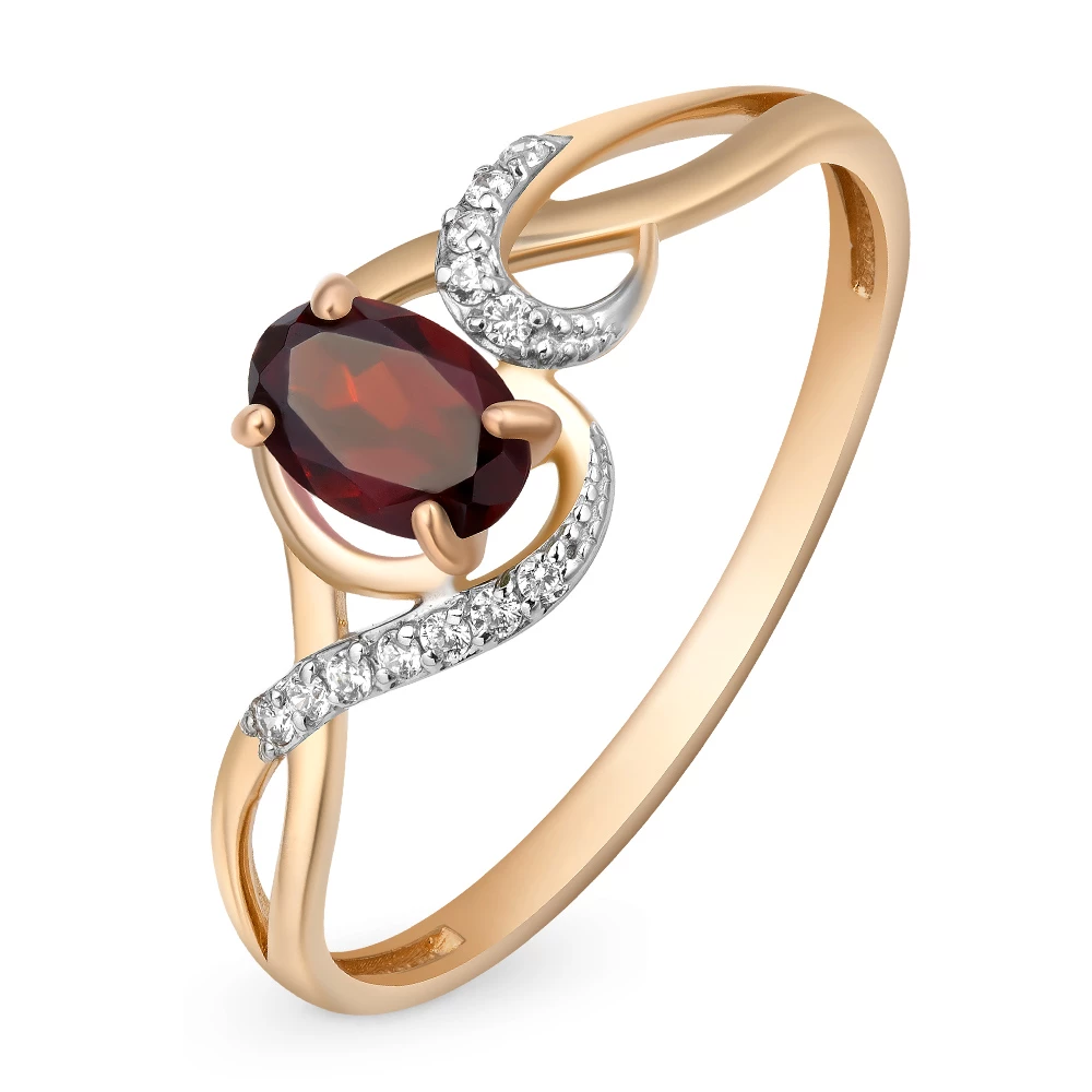 Кольцо с гранатами и фианитами из красного золота 375 пробы