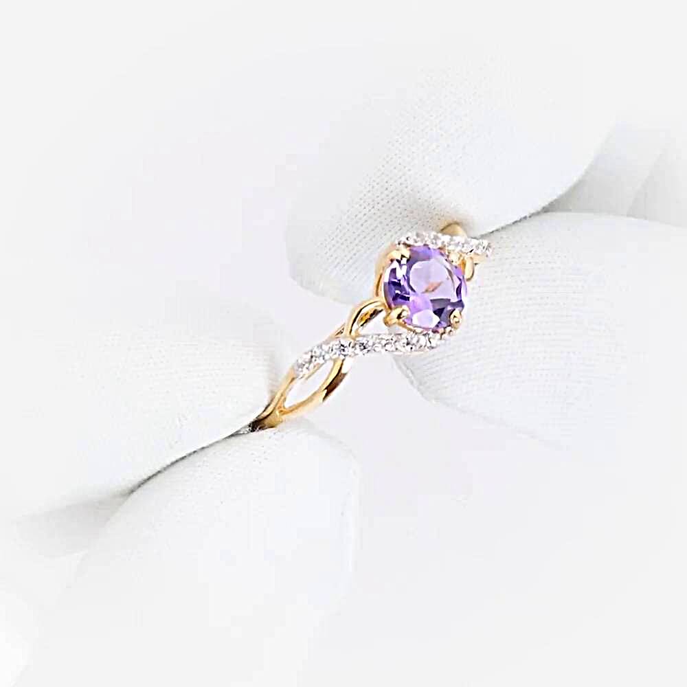 Кольцо с аметистами и фианитами из красного золота 375 пробы 1