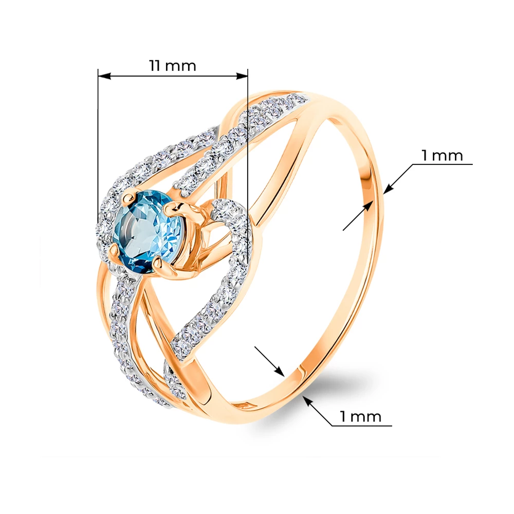 Кольцо с топазами и фианитами из красного золота 375 пробы 3