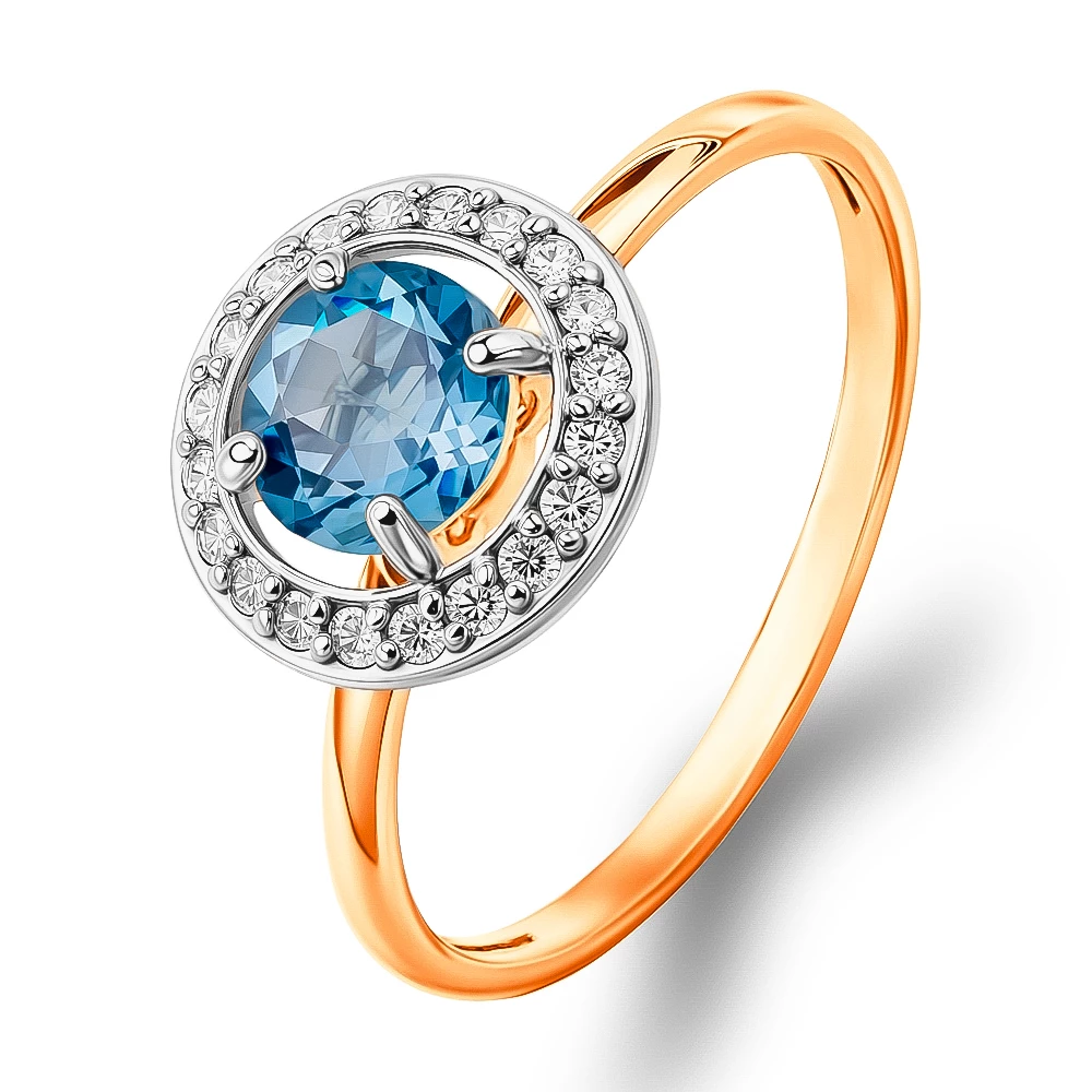 Кольцо с топазами и фианитами из красного золота 375 пробы