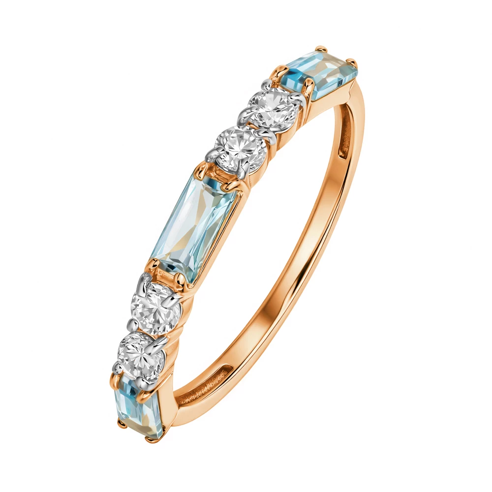 Кольцо с топазами и фианитами из красного золота 375 пробы