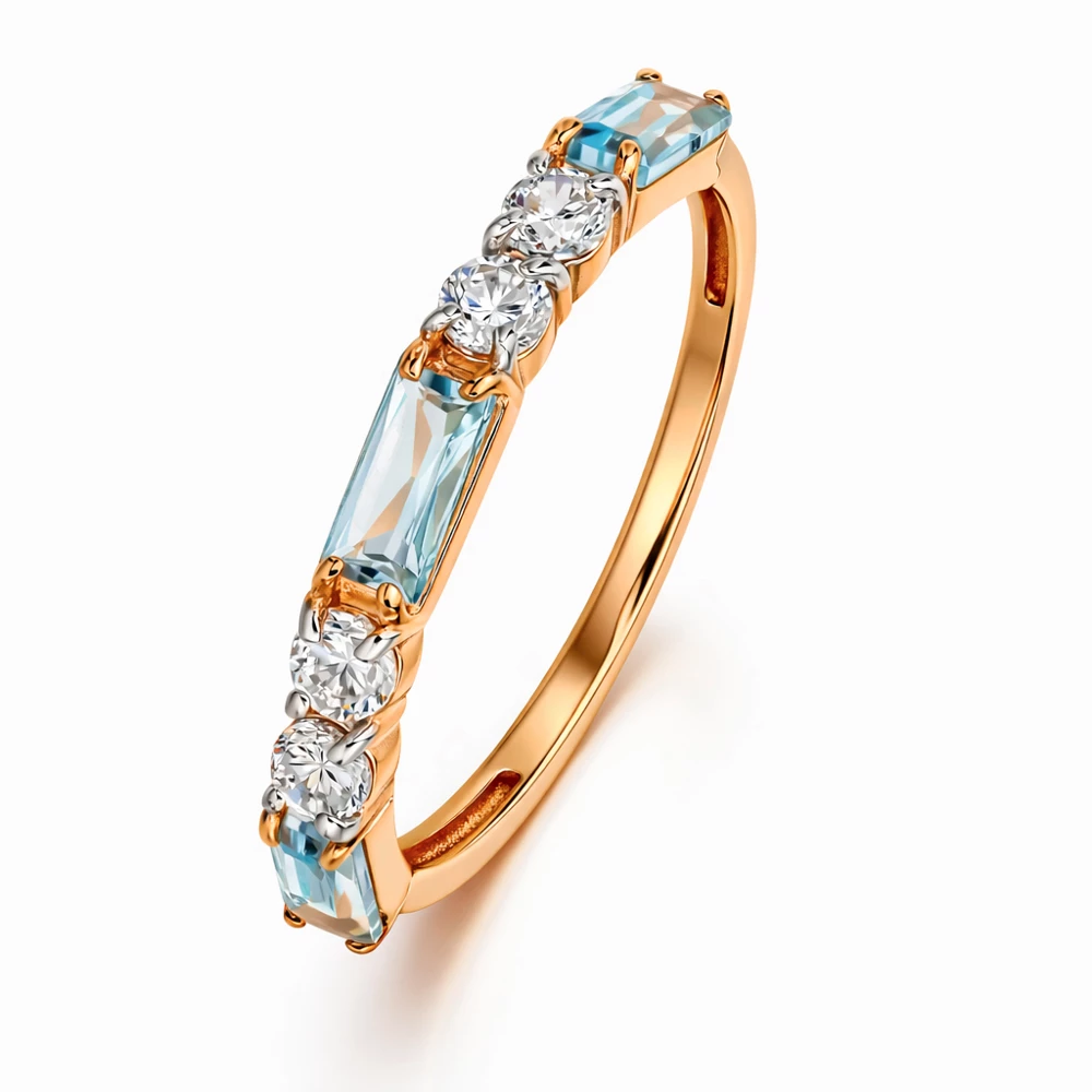 Кольцо с топазами и фианитами из красного золота 375 пробы