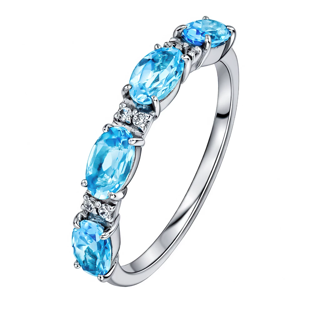 Кольцо с топазами и фианитами из белого золота 585 пробы