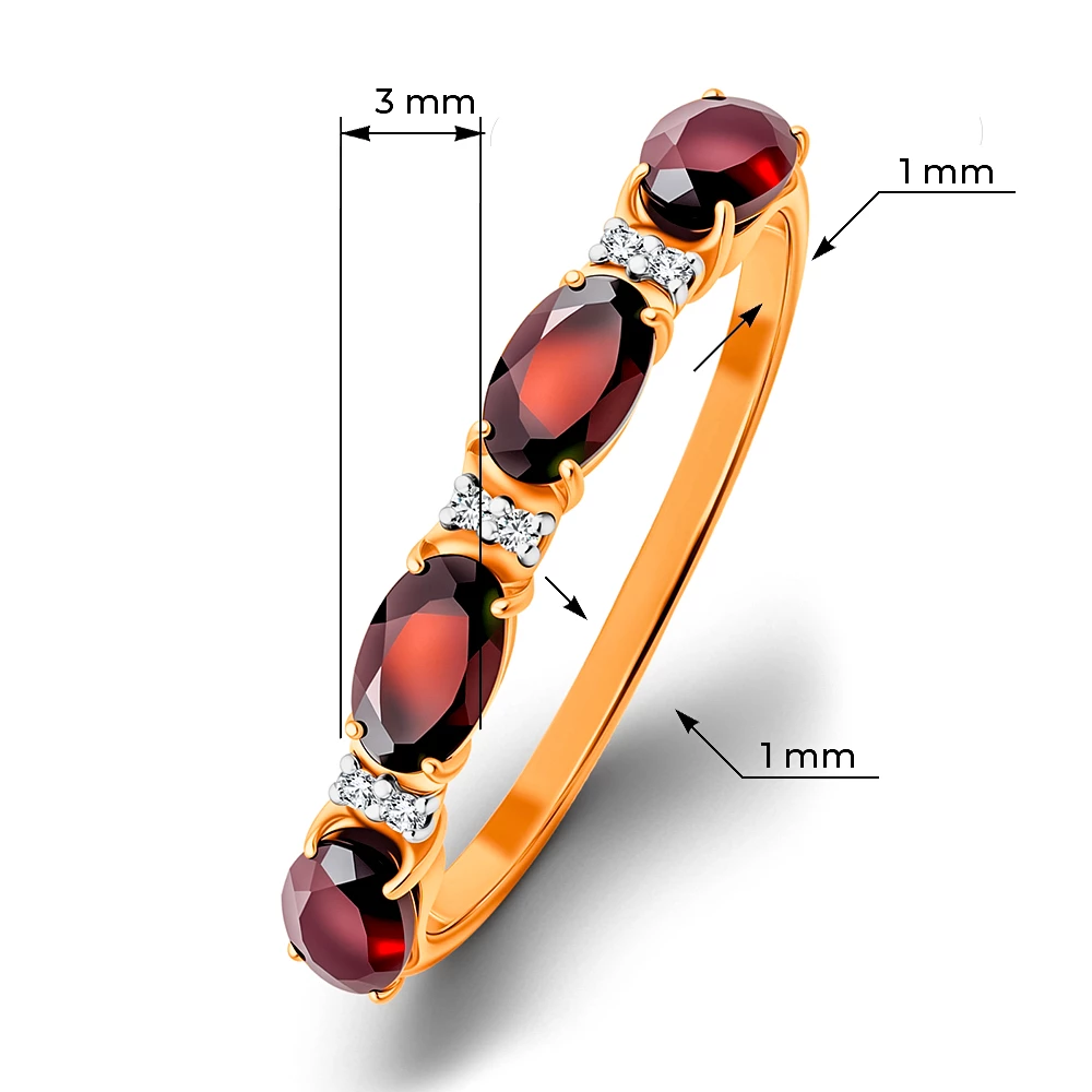 Кольцо с гранатами и фианитами из красного золота 585 пробы