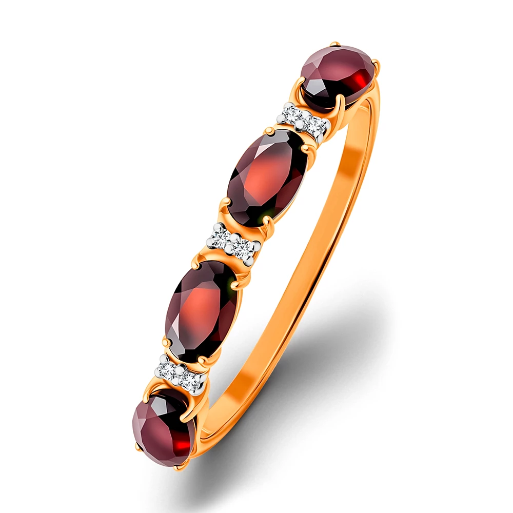 Кольцо с гранатами и фианитами из красного золота 585 пробы