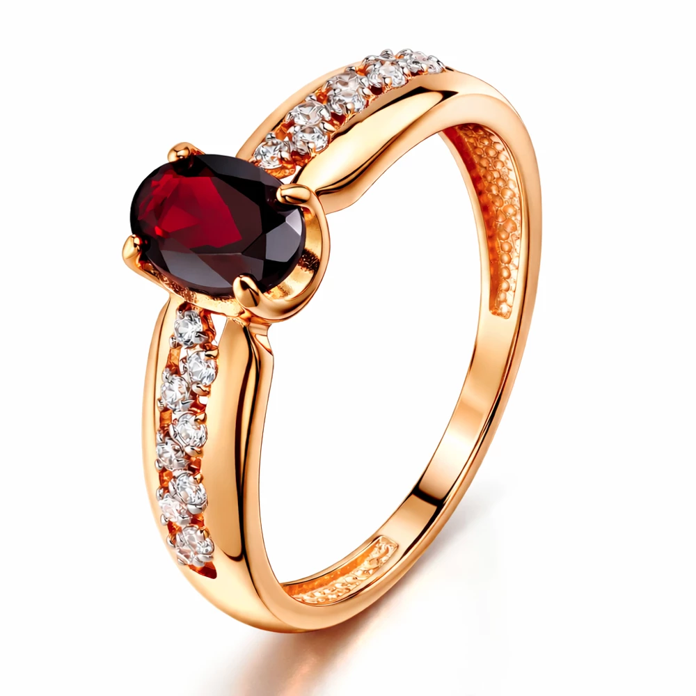 Кольцо с гранатами и фианитами из красного золота 585 пробы