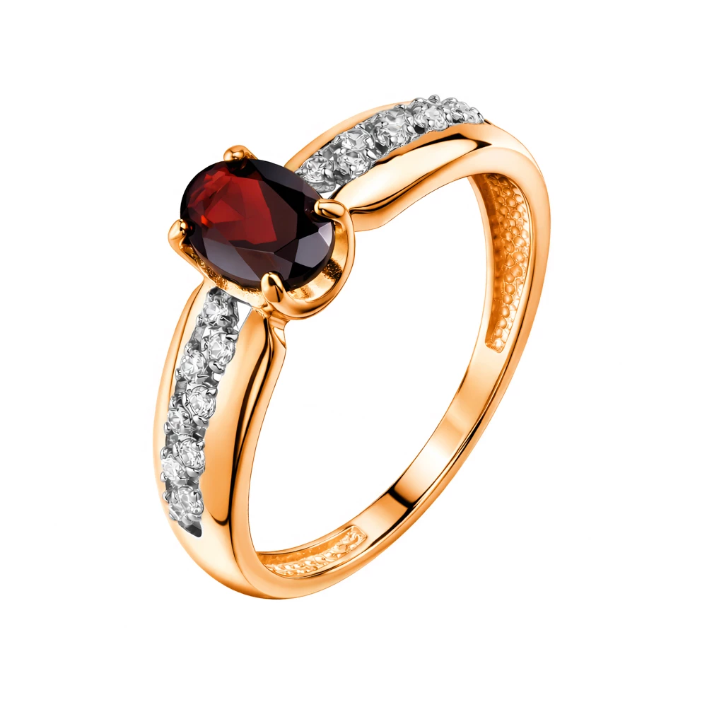 Кольцо с гранатами и фианитами из красного золота 585 пробы