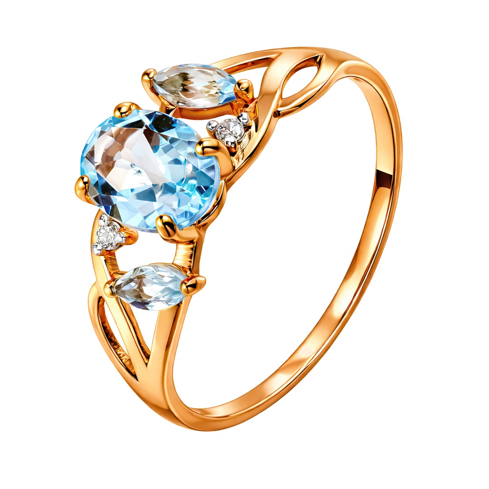 Кольцо с топазами и фианитами из красного золота 375 пробы