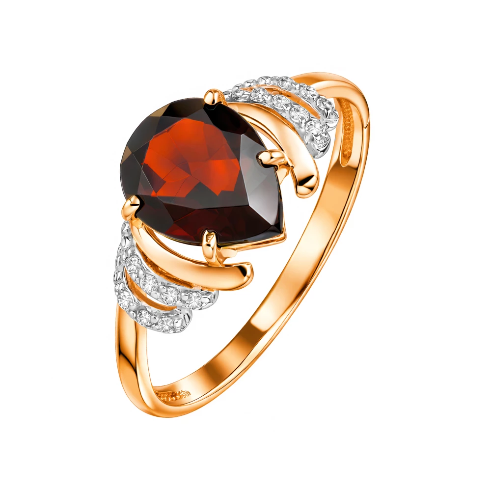 Кольцо с гранатами и фианитами из красного золота 585 пробы